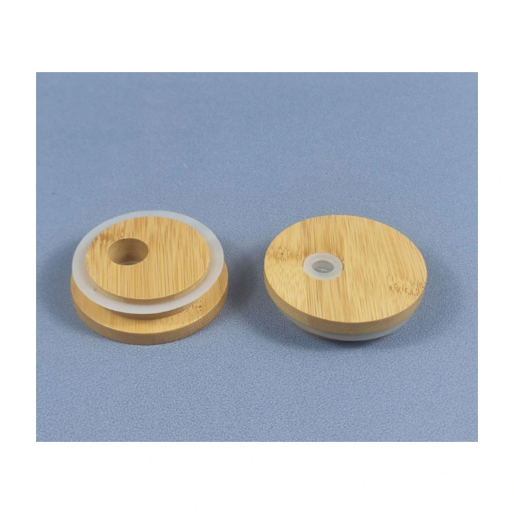 Bamboo lid with straw opening
